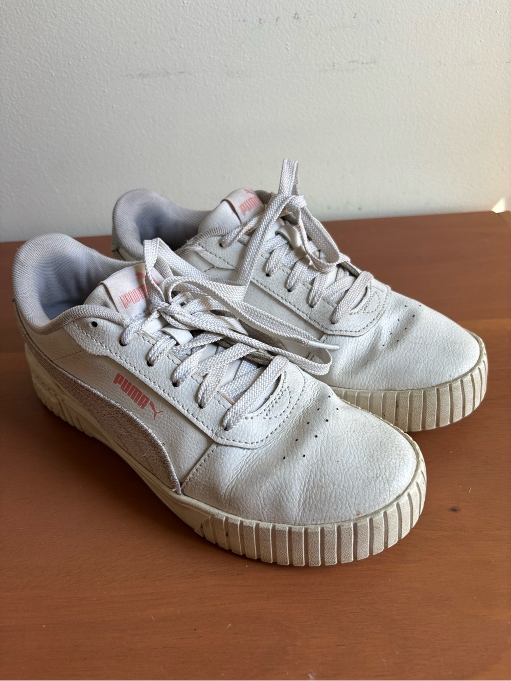 Puma Platform Sneakers in White with Light Pink and Blue Accents